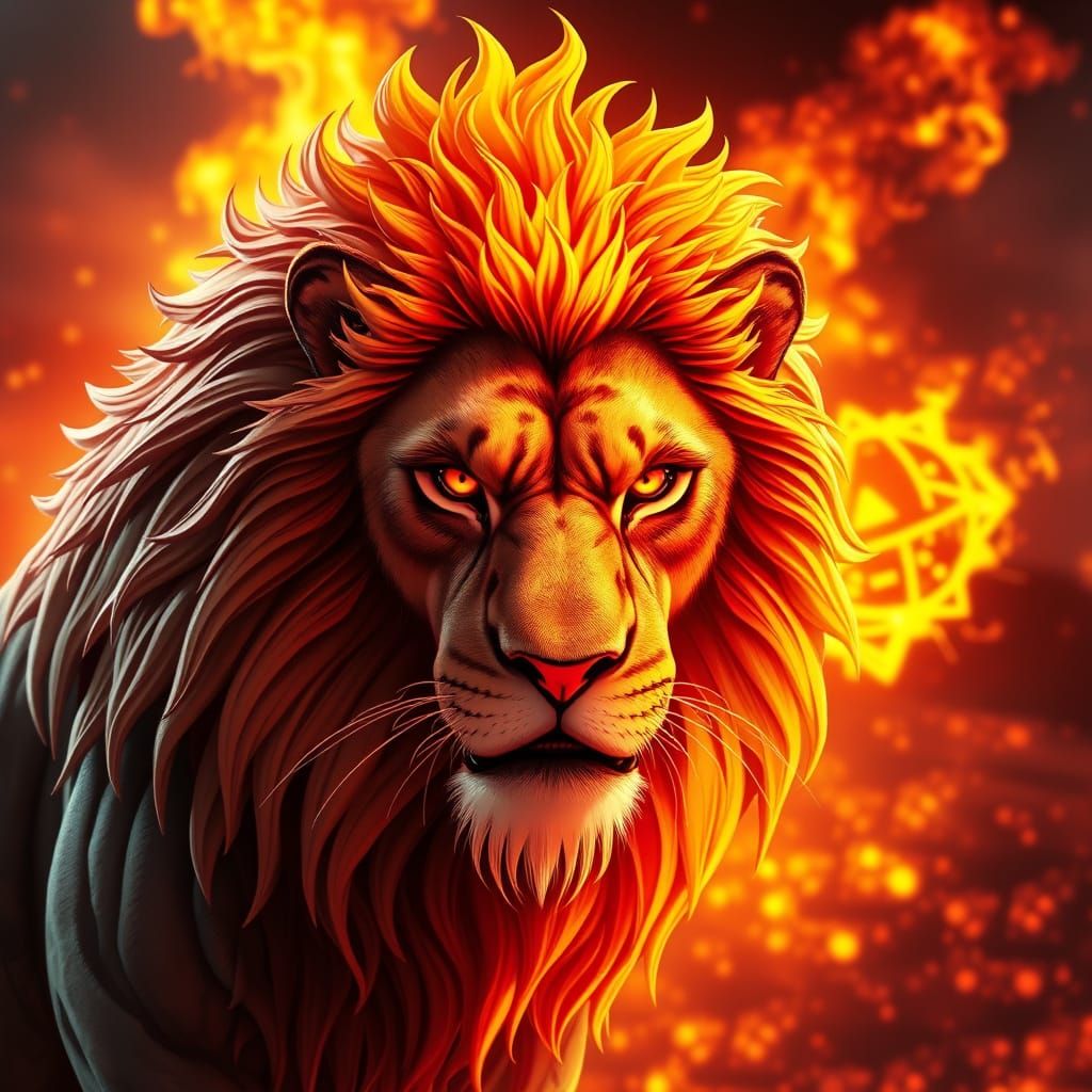 Fiery Lion in Vibrant 3D Anime Style