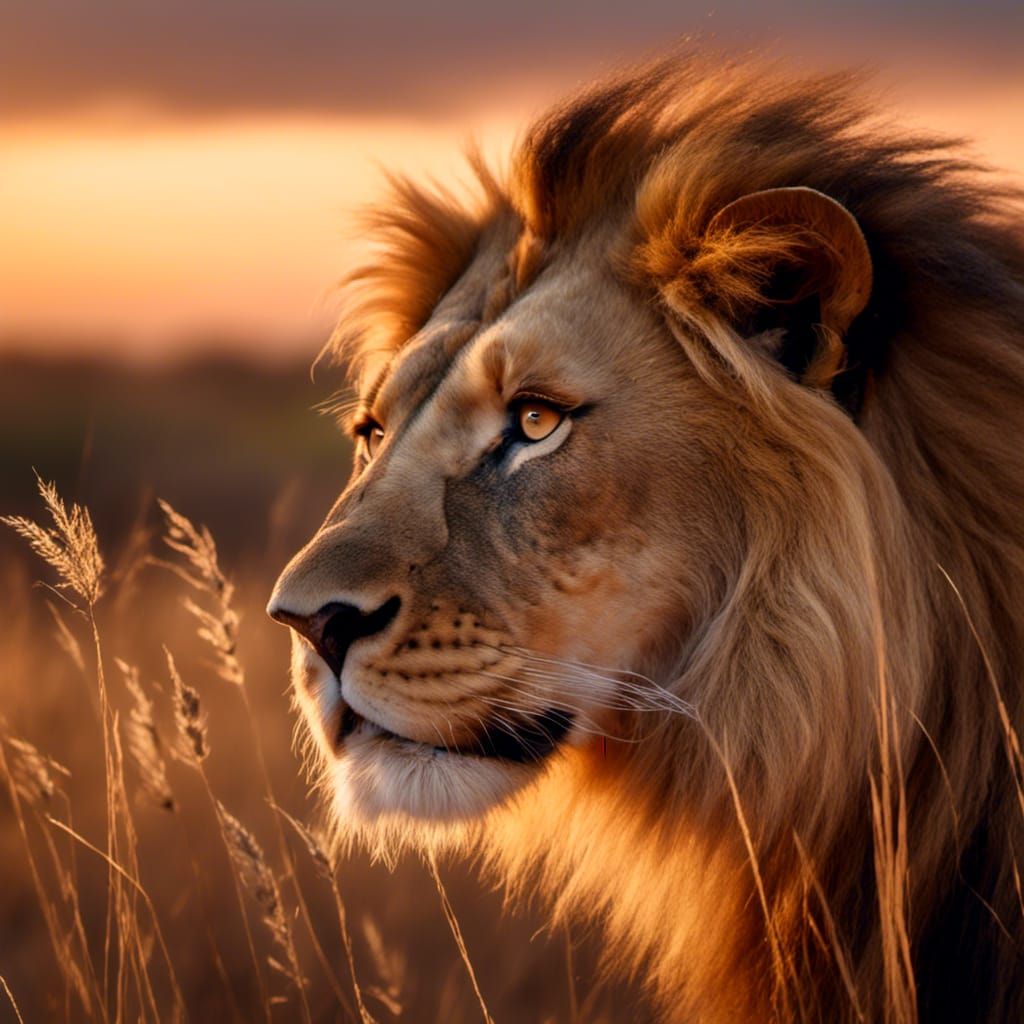 Majestic Lion Portrait in Golden Savannah Light