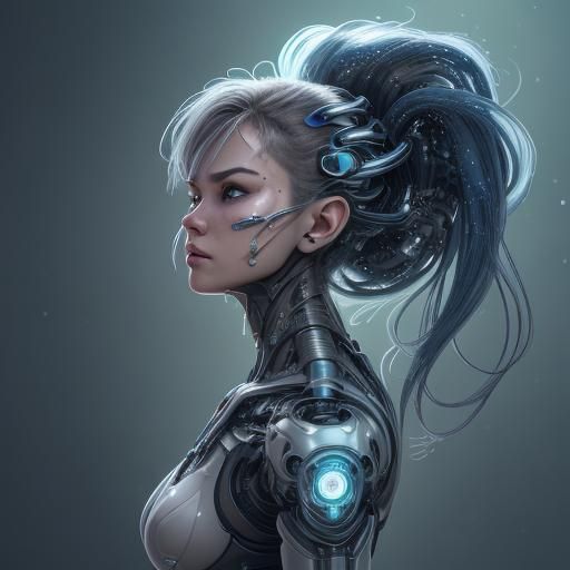 Detailed Female Cyborg in Hyperrealistic Style