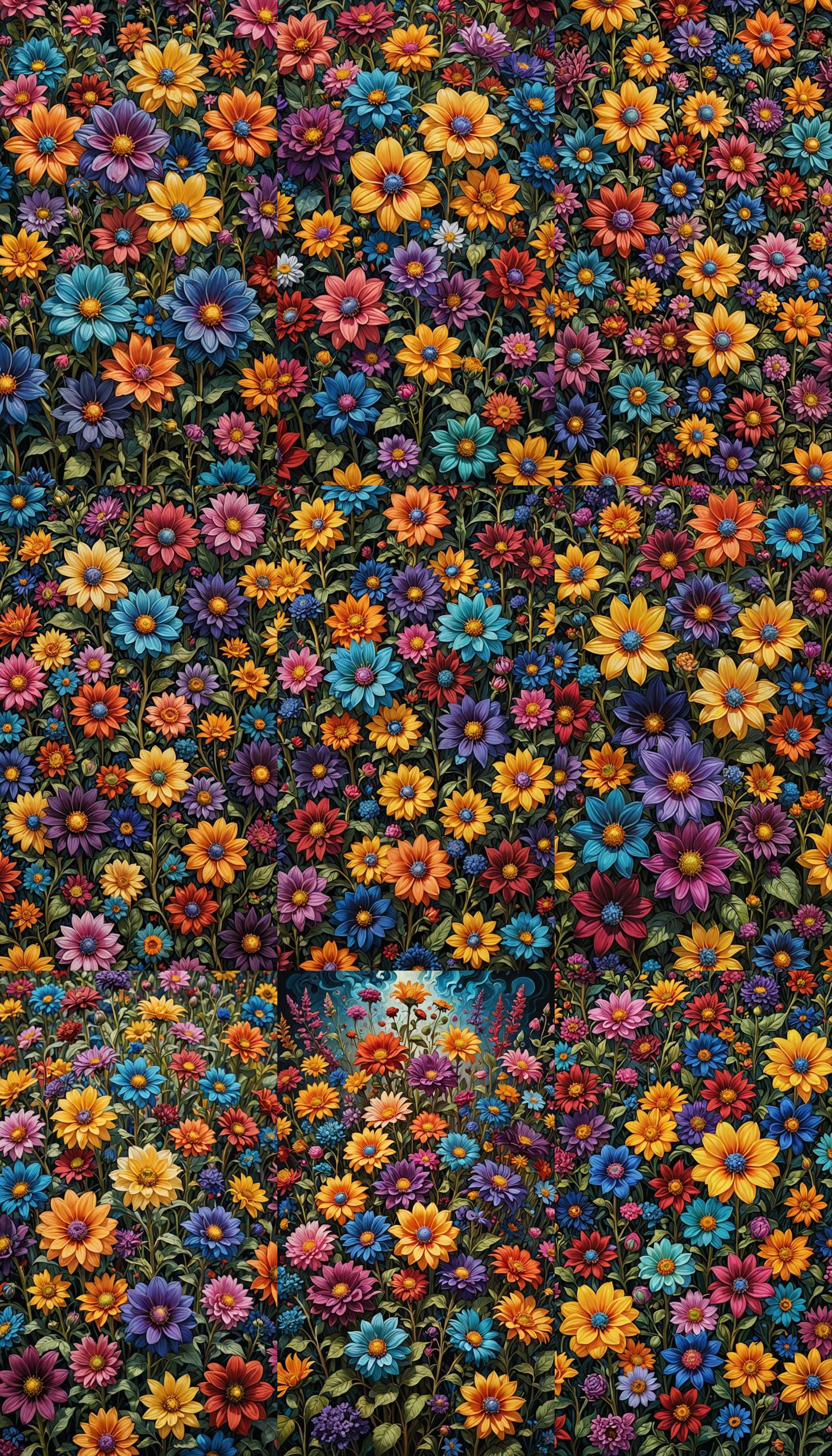 Vibrant Multicolored Flower Field in Hyperrealistic Digital ...