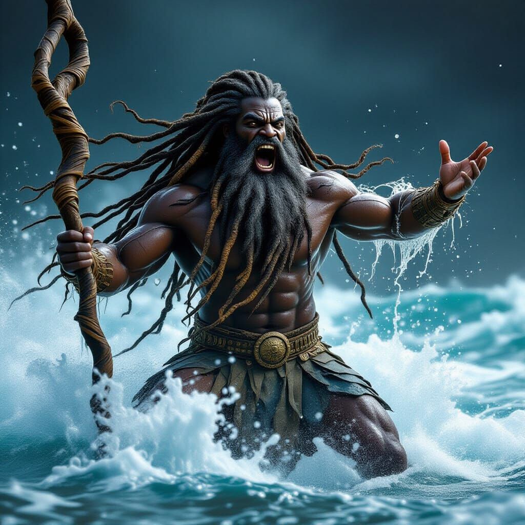 Ancient African Sea God Rises From Turbulent Waves