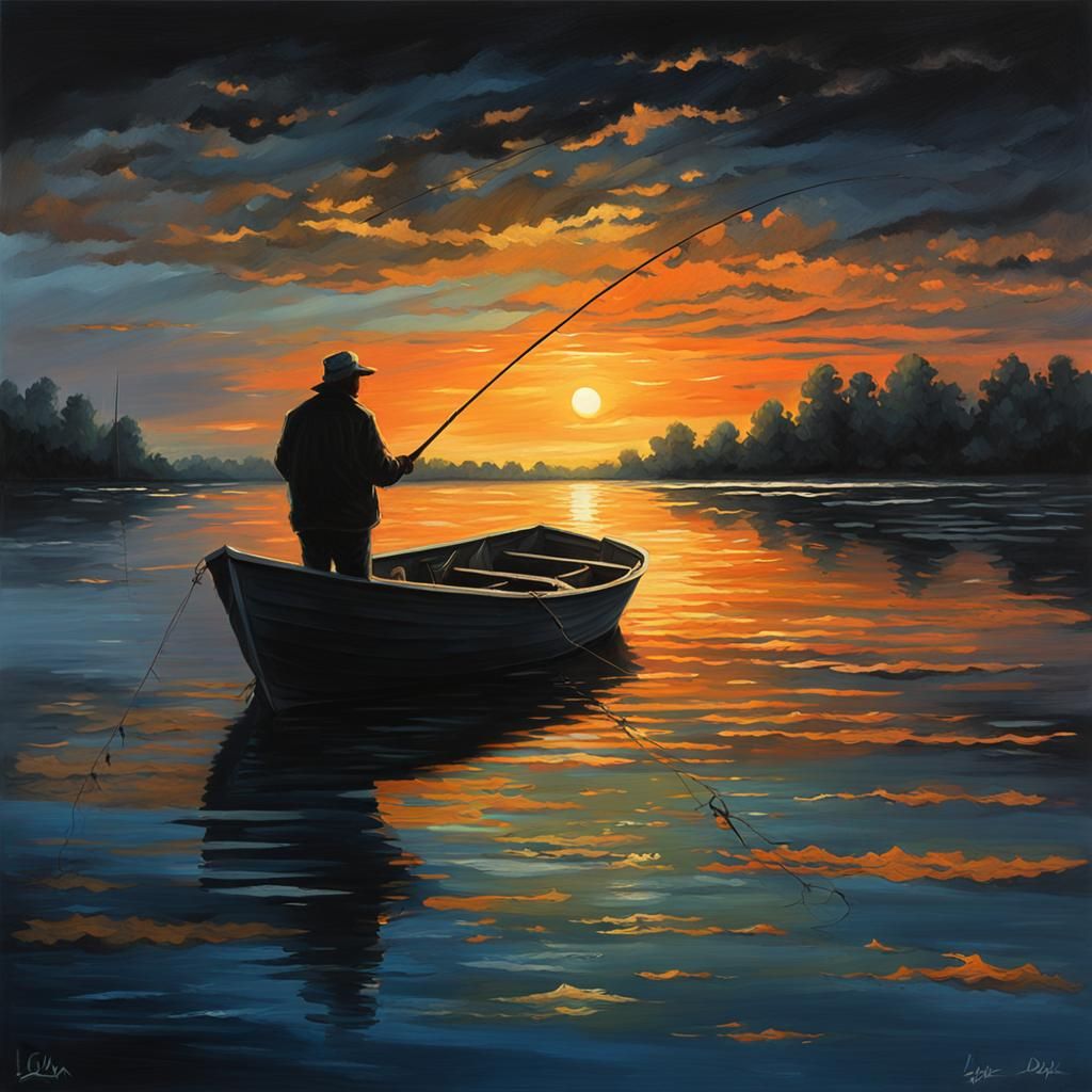 Majestic Sunset Fishing Scene