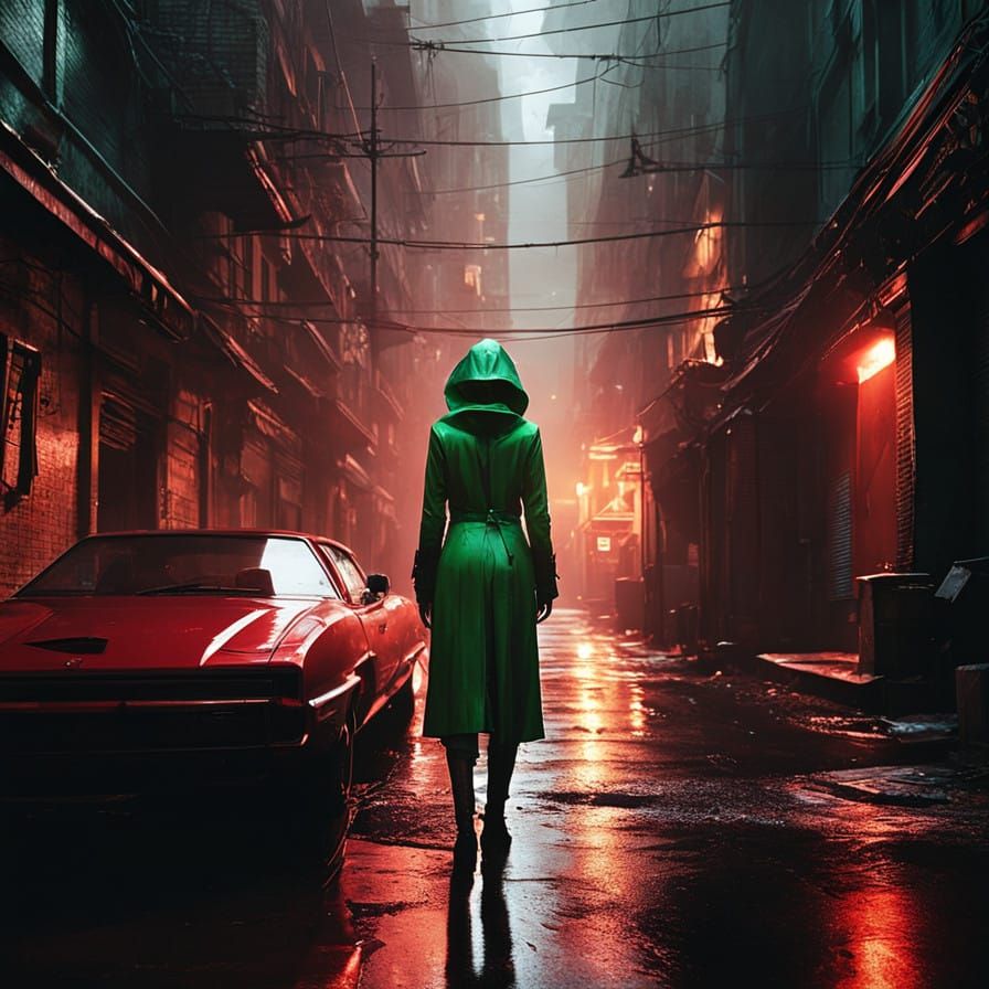 Cyberpunk Assassin in Neon-Lit Alleyway