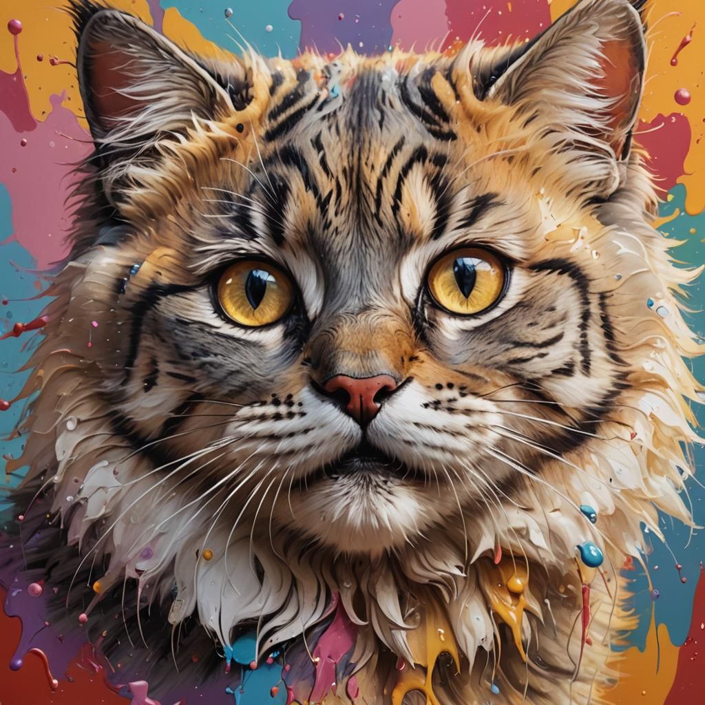 Hyperrealistic Kitten Portrait with Colorful Background