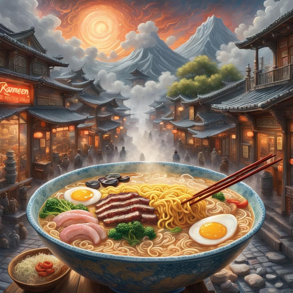 Hyperrealistic Ramen in Gouache Style
