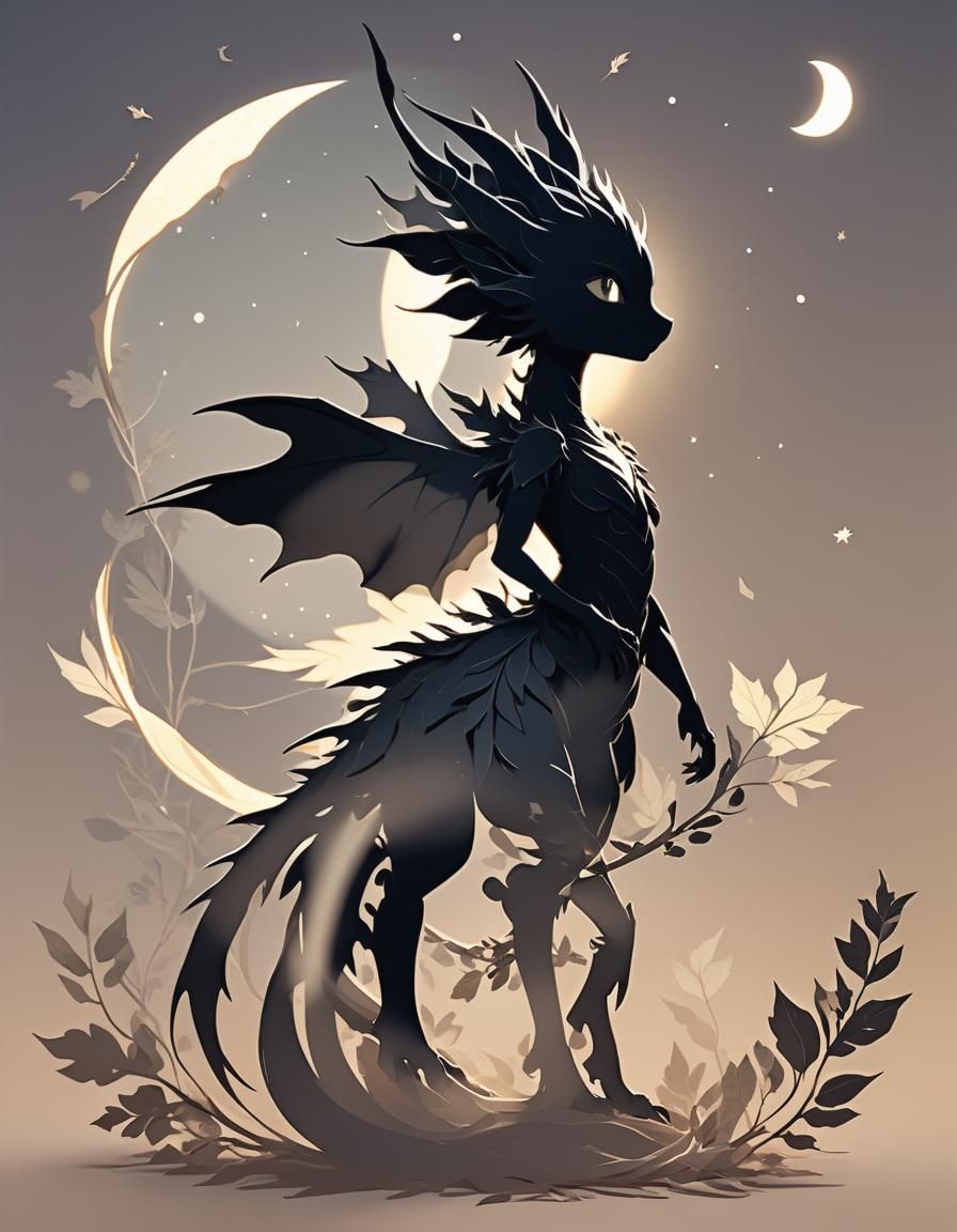 Dragon Silhouette in Anime Style Illustration