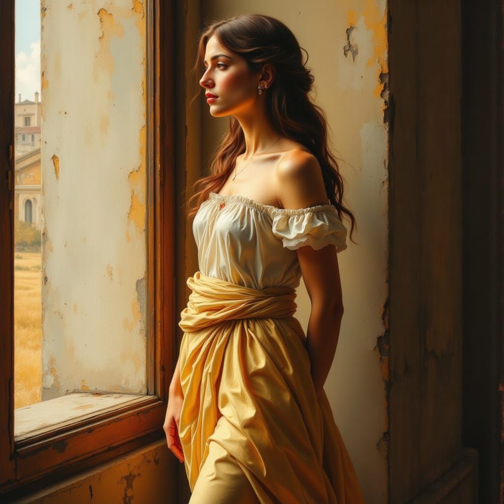 Noble Woman in Italian Palace, Golden Light