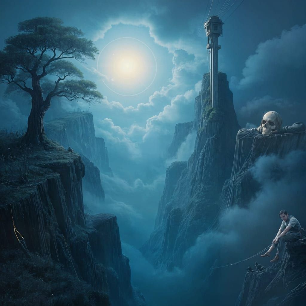 Man on Wire Over Darkness and Mist