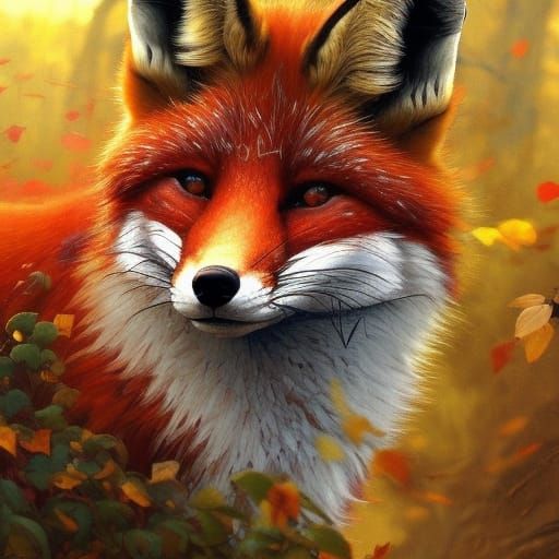 Realistic Fox Portrait in Autumn Landscape