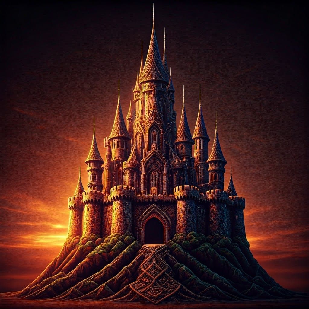 Macrame Castle on Velvet Fabric in Cinematic Style