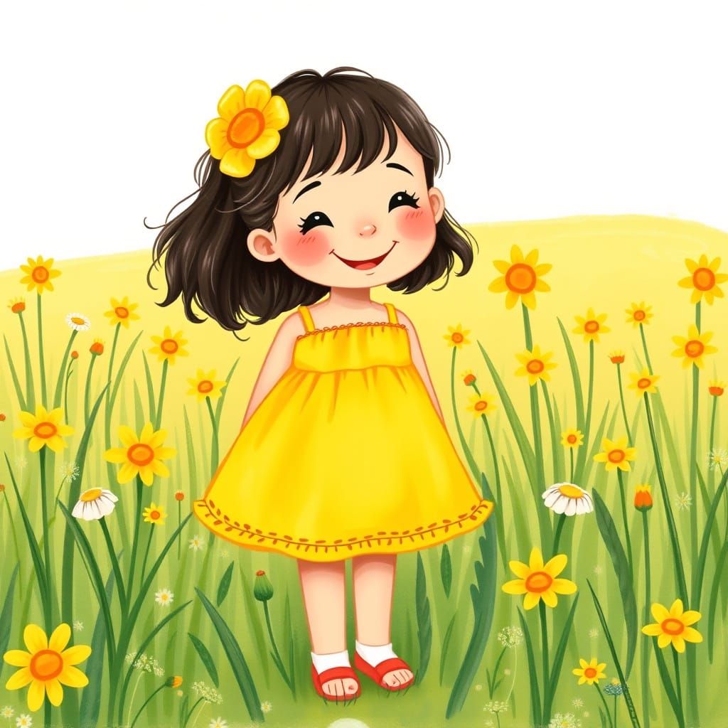 Whimsical Girl in Sunny Meadow