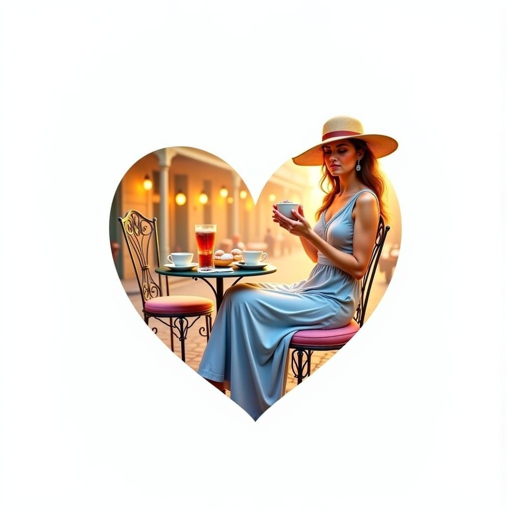 New Orleans Woman at Cafe du Monde in Impressionist Style