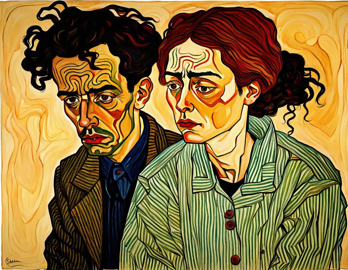 Unhappy Couple in Expressionist Style