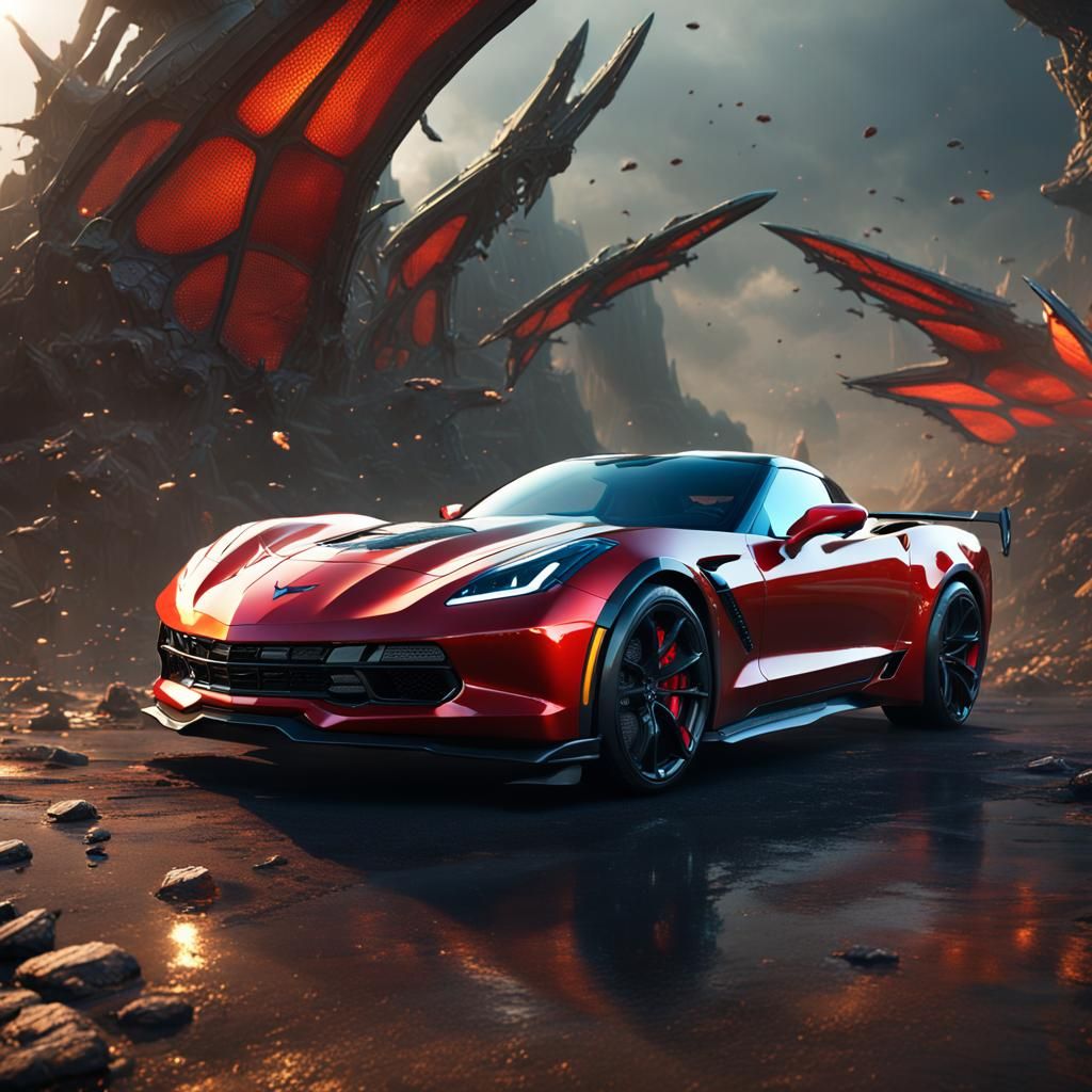 Winged Corvette in Detailed Matte Painting Style