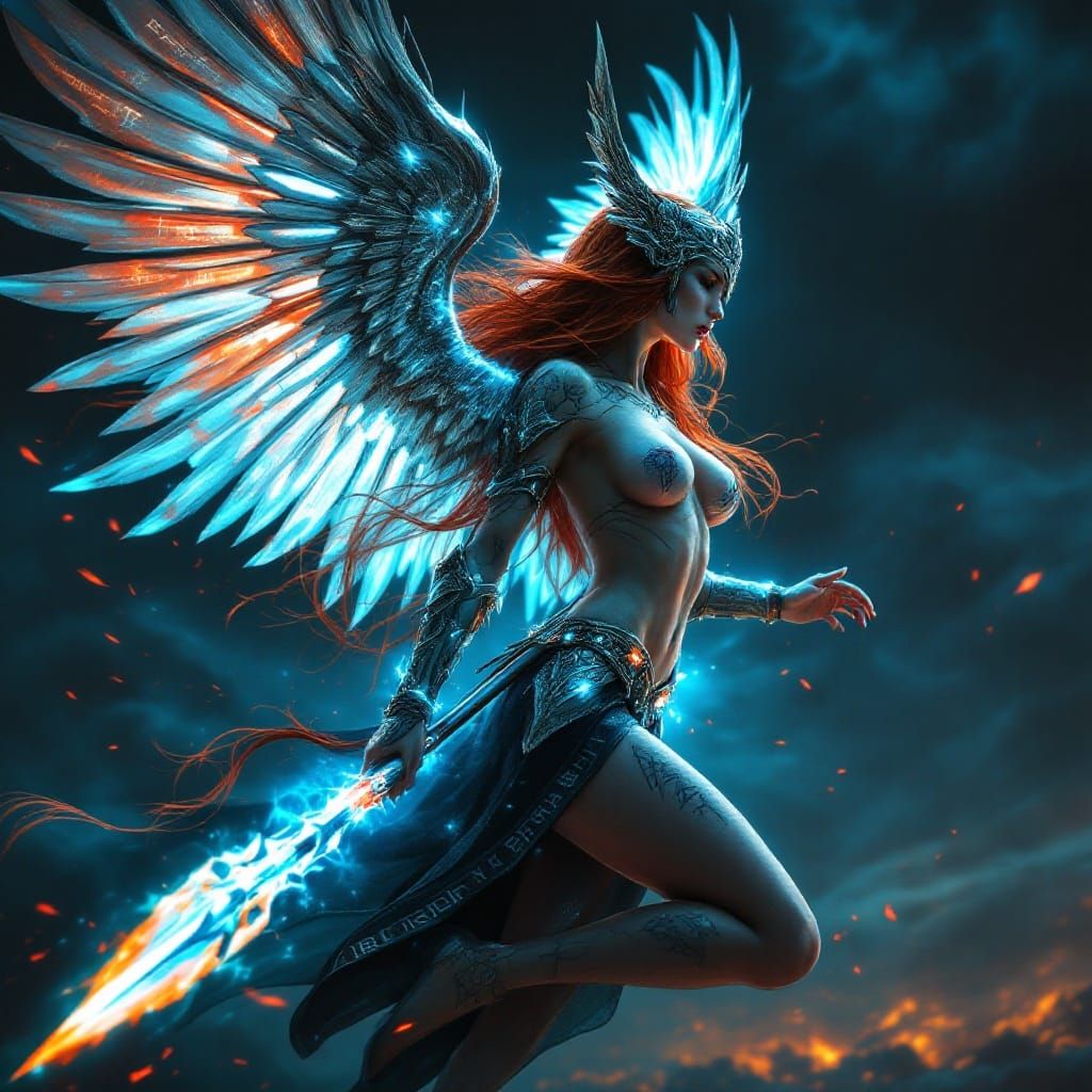 Valkyrae Warrior in Cyberpunk Fantasy Style