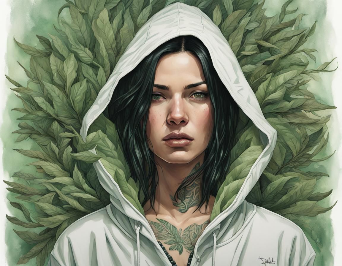 Woman with Willow Tattoo, Hyperrealistic Splash Art