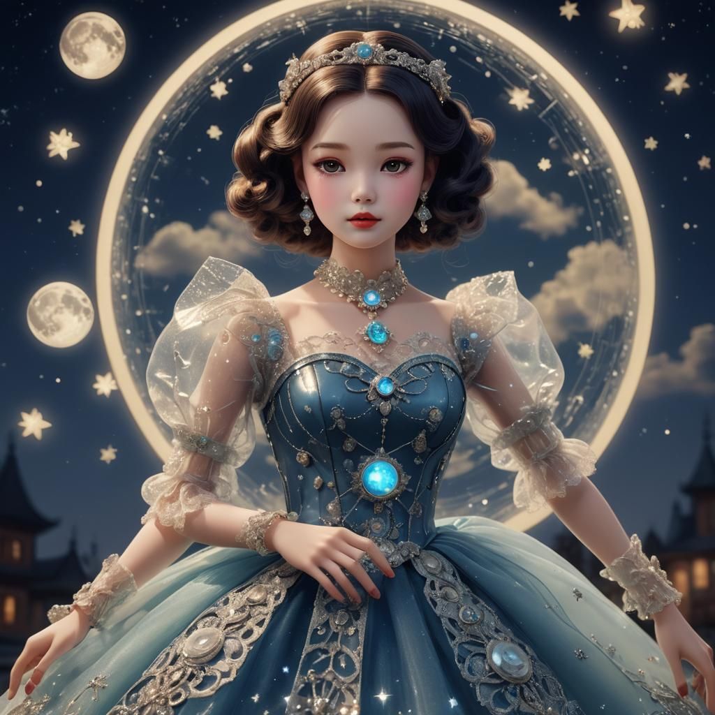 Mechanical Doll in Glass Dress, Hyperrealistic Unreal Engine