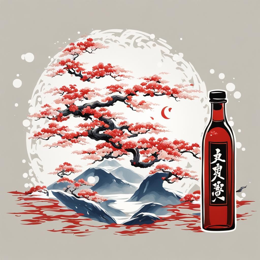 Japanese Sake Bottle in Anime Style