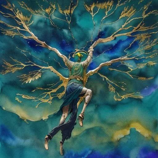 Odin Hanging from Yggdrasil in Watercolour