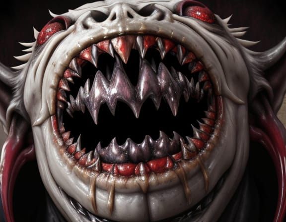 Grotesque Jester's Unsettling Grin in Surreal Digital Art