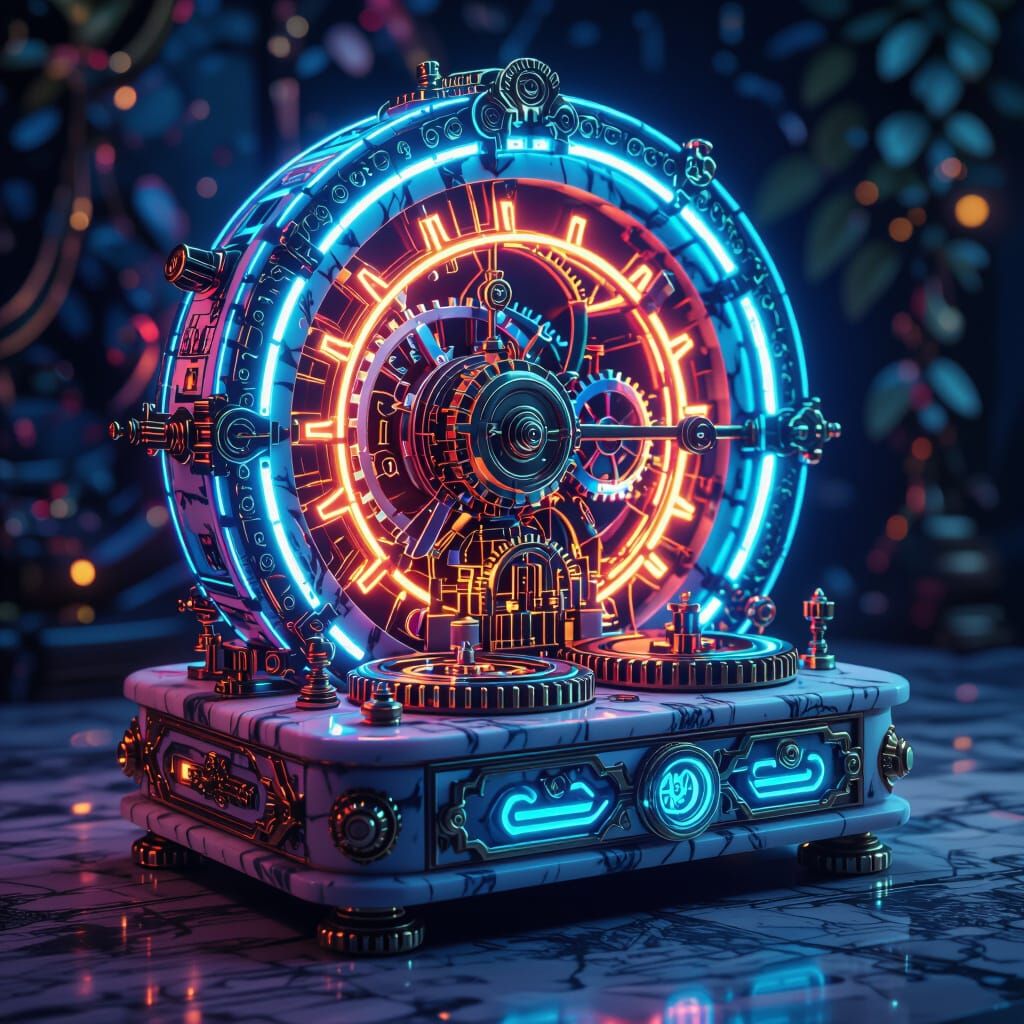 Futuristic Marble Music Machine with Neon Lights