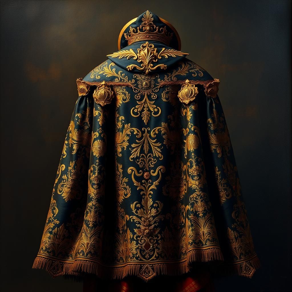 Ornate Cloak with Baroque Embroidery, Old Masters Style
