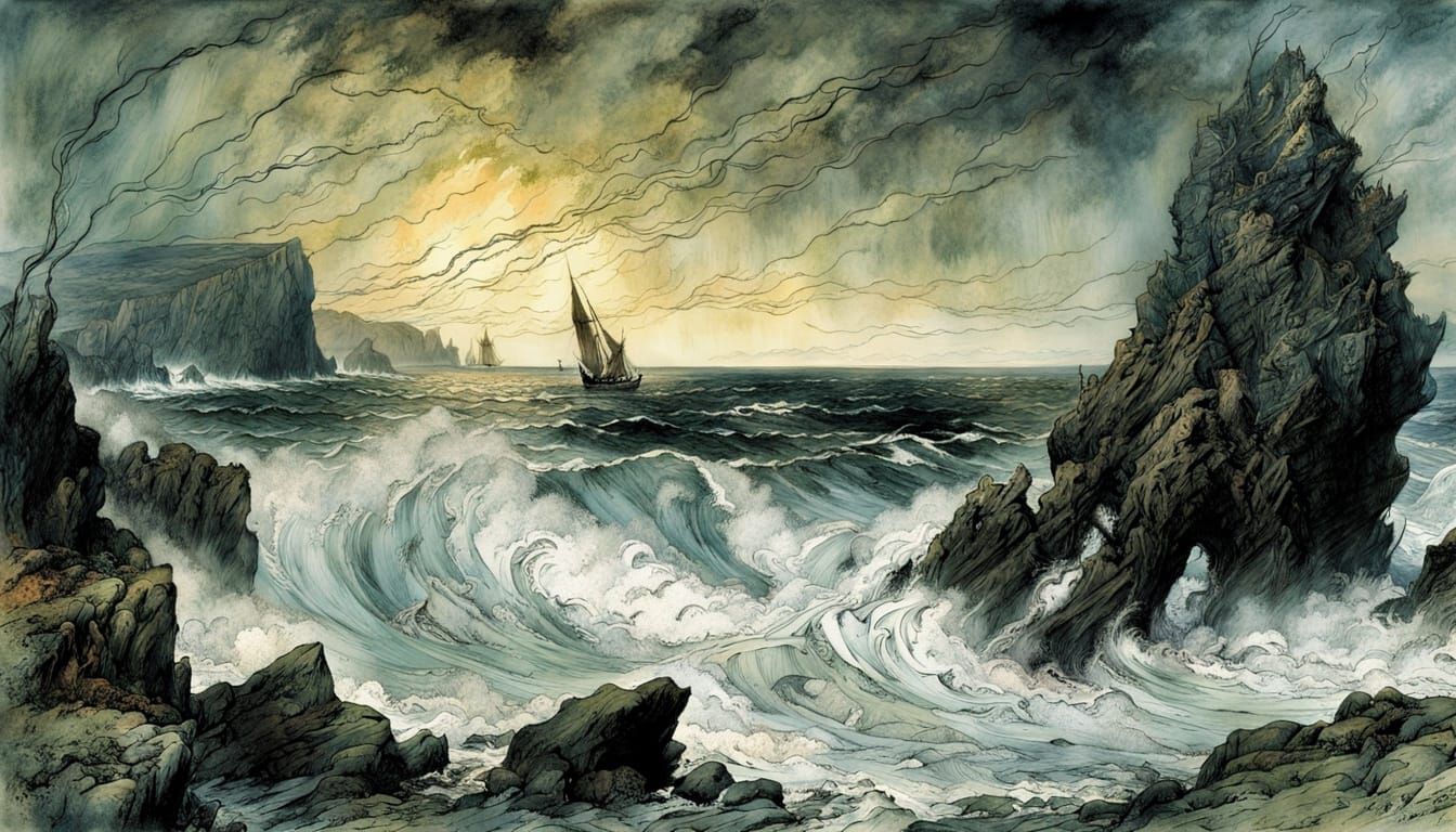 Dramatic Irish Coast Thunderstorm in Ethereal Style