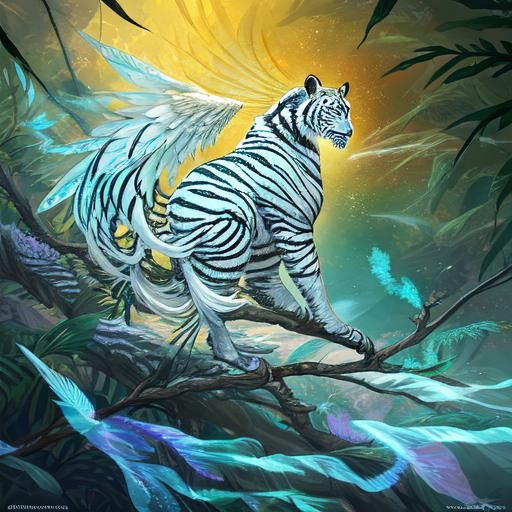 Majestic Tiger-Peacock Assassin in Mystical Foliage