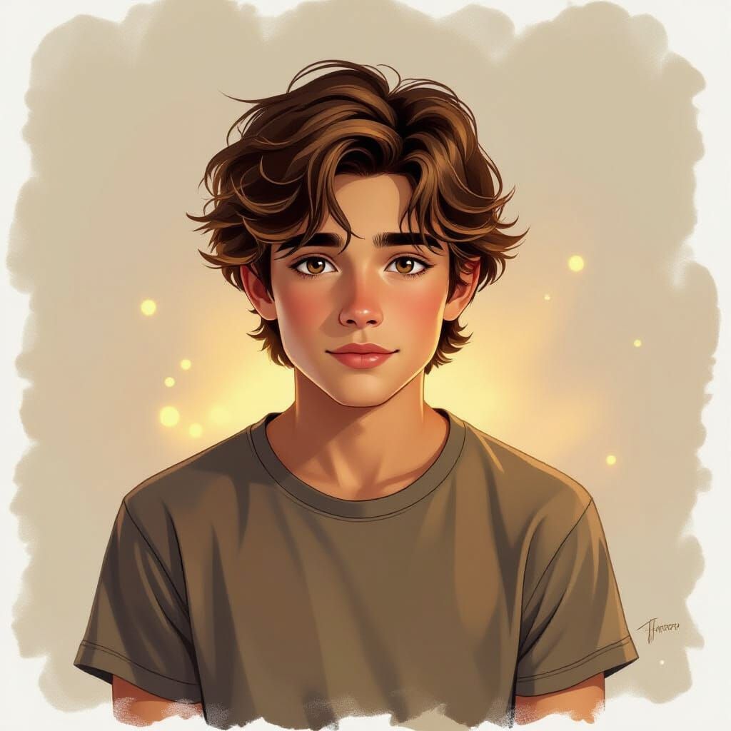 Dreamy Brown-Haired Teen Boy in Ethereal Light