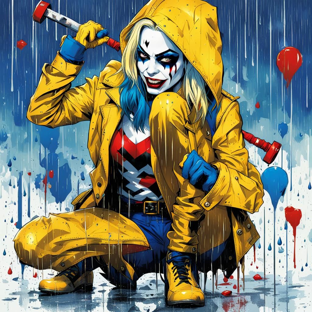 Dirty, Angry Harley Quinn in Rainy City