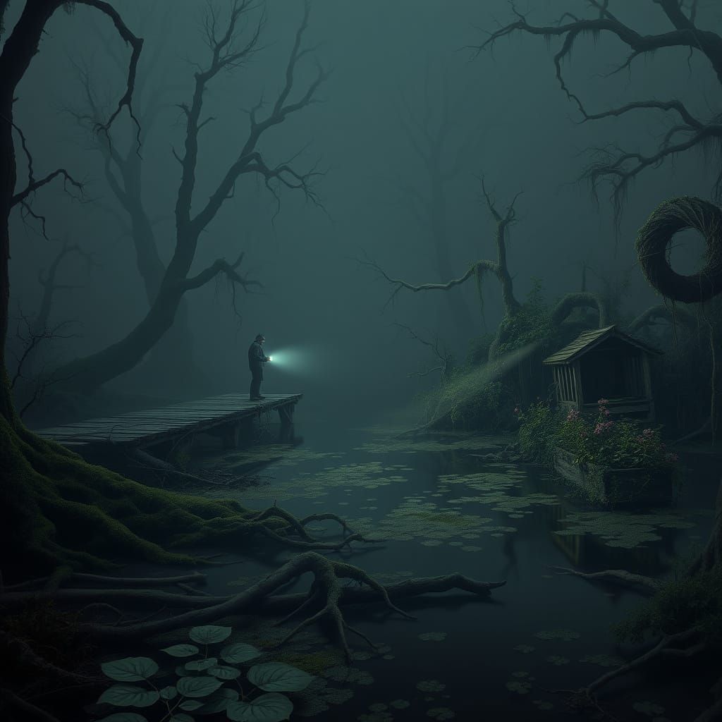 Twilight Swamp: Abandoned Garden in Horror-Fantasy Style