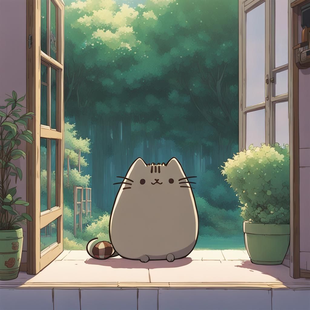 Pusheen in Studio Ghibli Anime Style