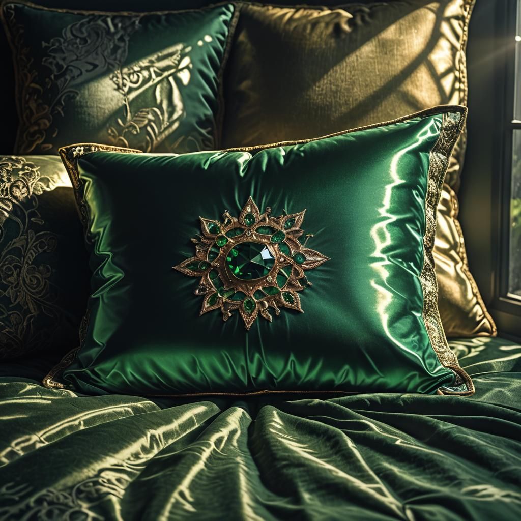 Luminous Emerald on Dark Green Pillow
