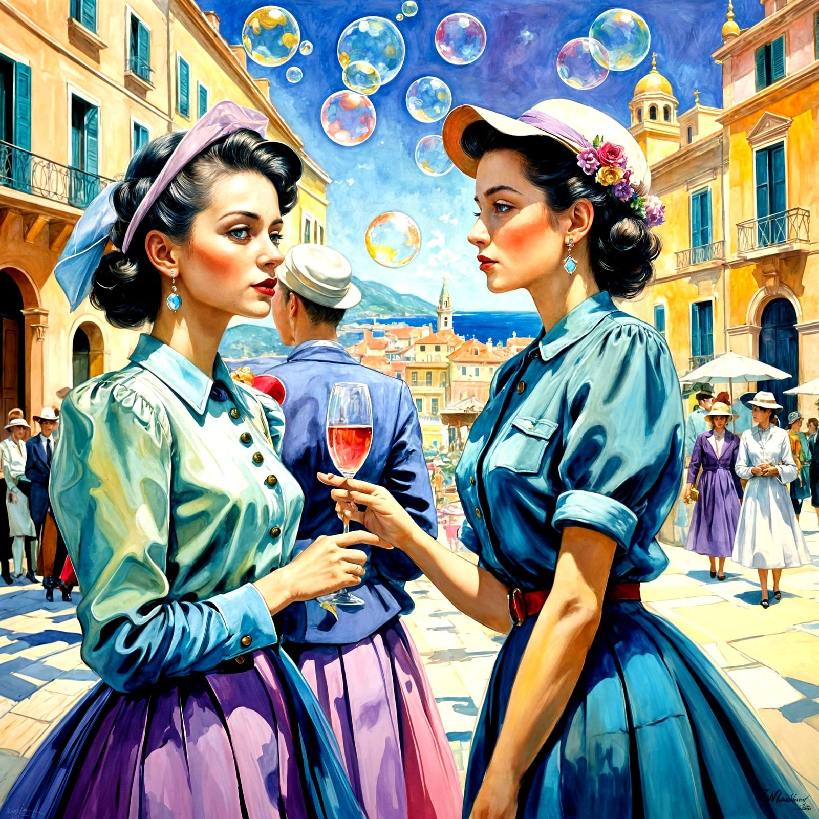 Elegant Ladies in Whimsical 1940s Monaco Fantasy