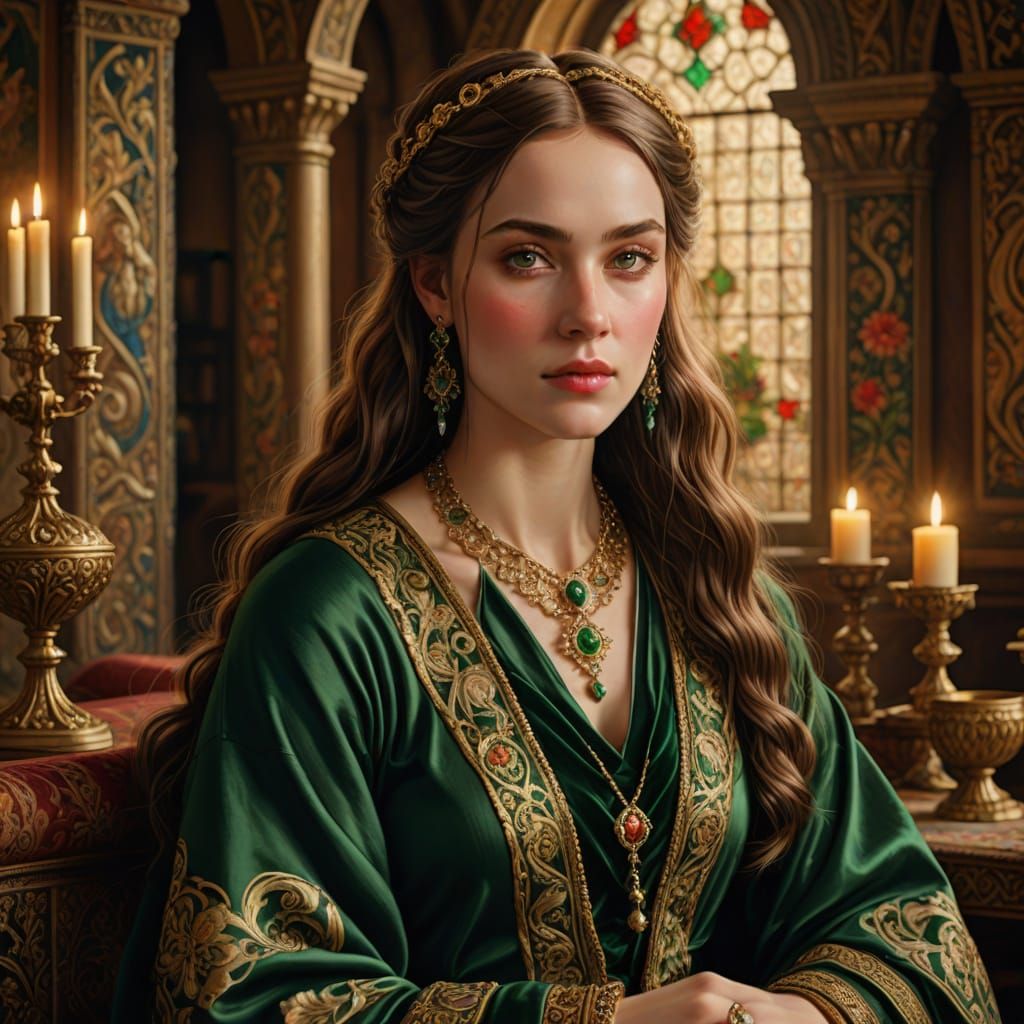Elegant Medieval Fantasy Portrait in Pre-Raphaelite Style