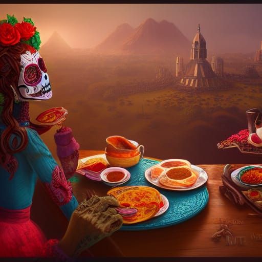 La Muerte Mexicana Breakfast: Detailed Fantasy Art