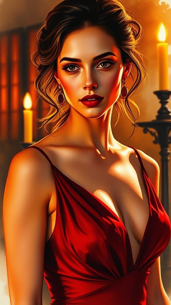 Woman in Red Dress, Expressive Watercolor Painting