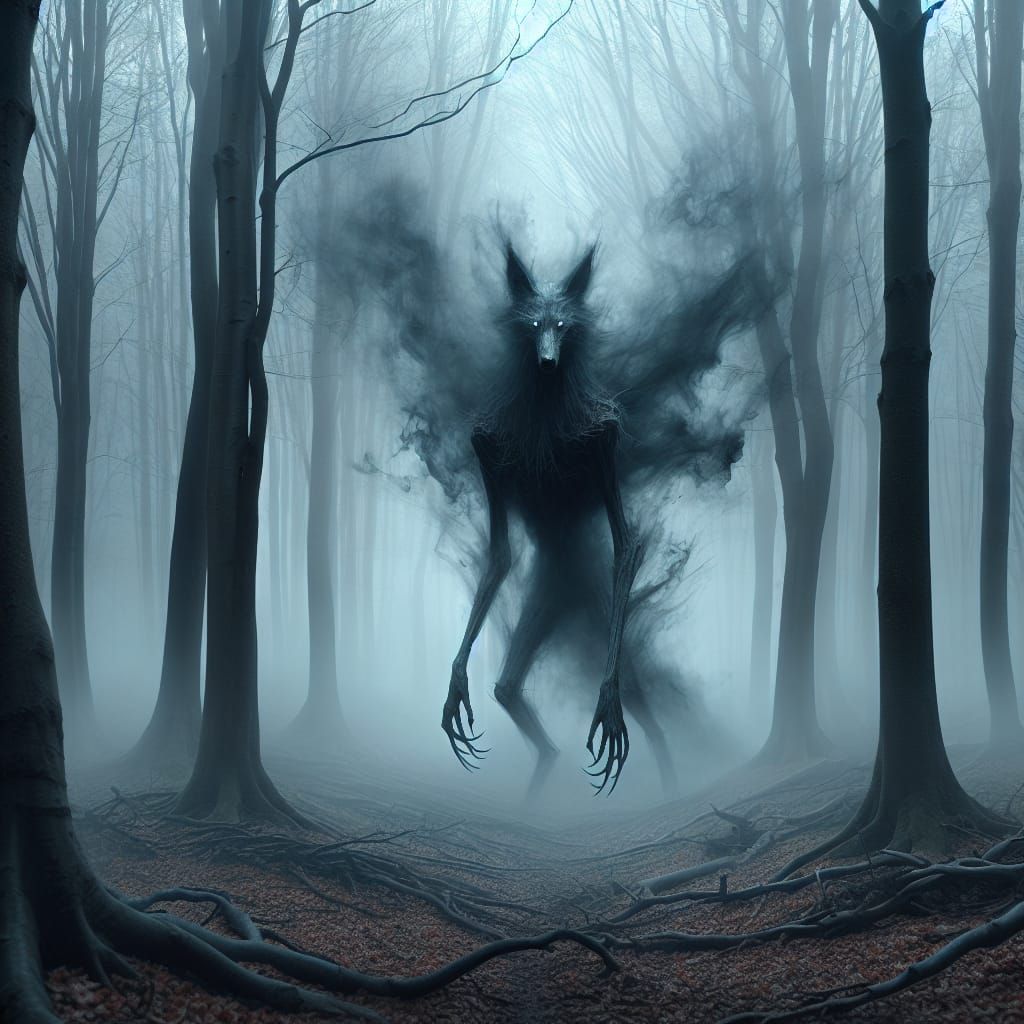 Eerie Jackal Spirit in Foggy Forest