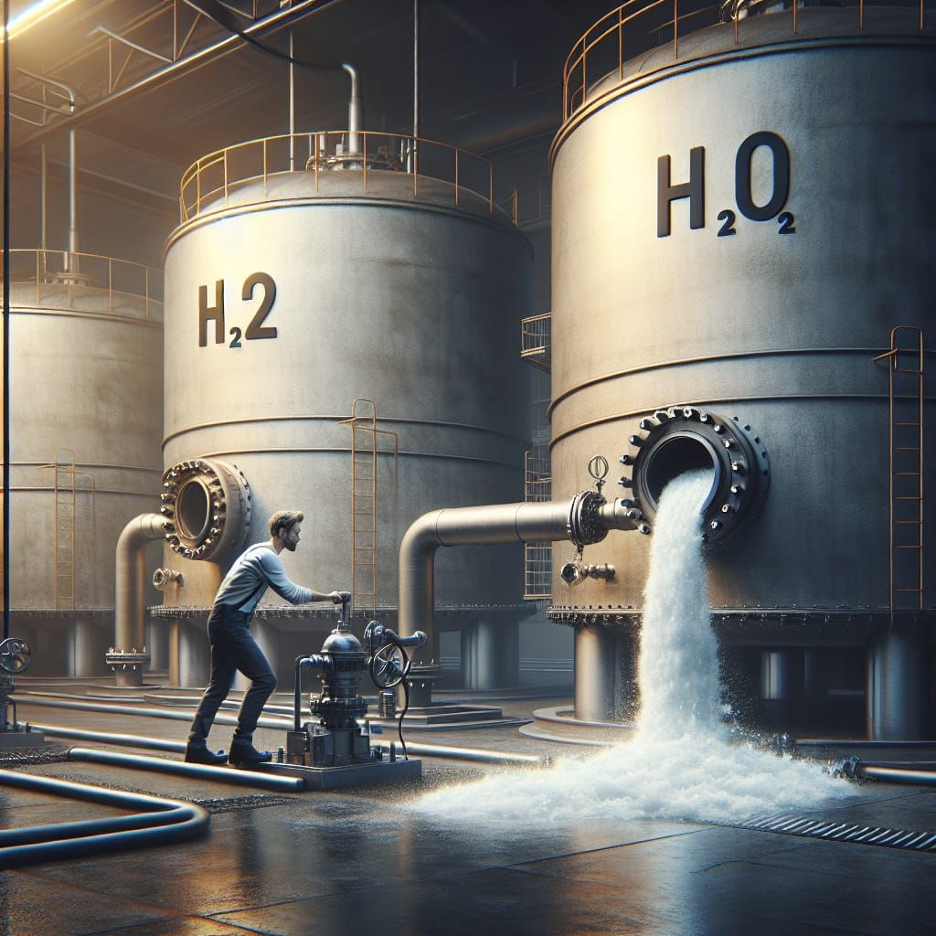 Factory Worker Pumping Water Between Industrial Tanks