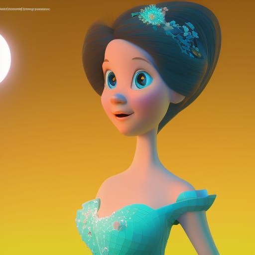 Water Princess: 3D Digital Art in Pixar Style