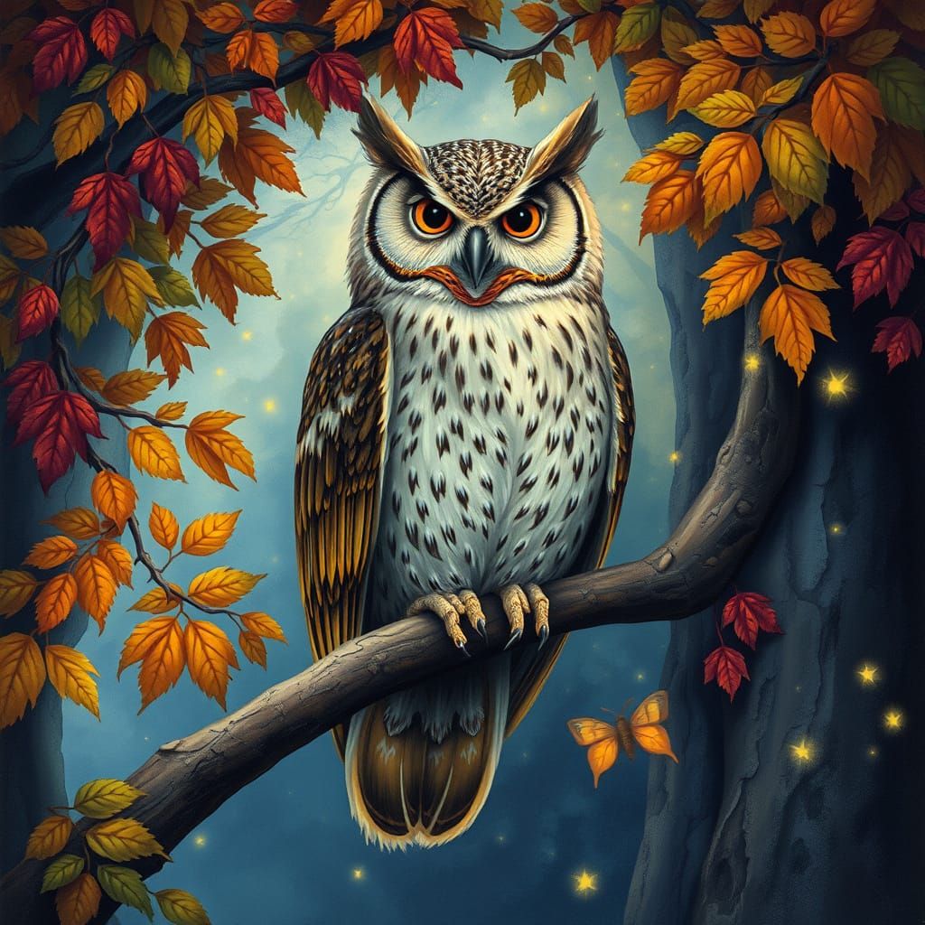 Majestic Owl Amidst Whimsical Forest