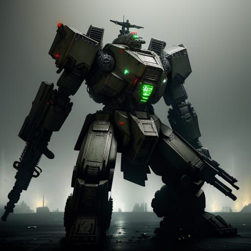 Gritty Sci-Fi Mech Warrior in Metallic Environment