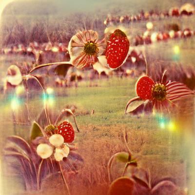 Nostalgic Strawberry Field Meadow Vintage Photo