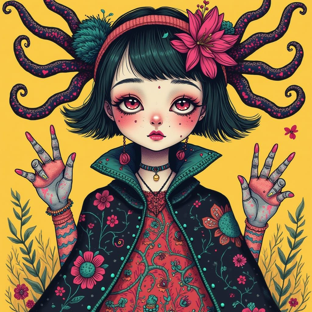 Gothic Whimsy T Shirt Designs in Vibrant Digital and Hand-Dr...