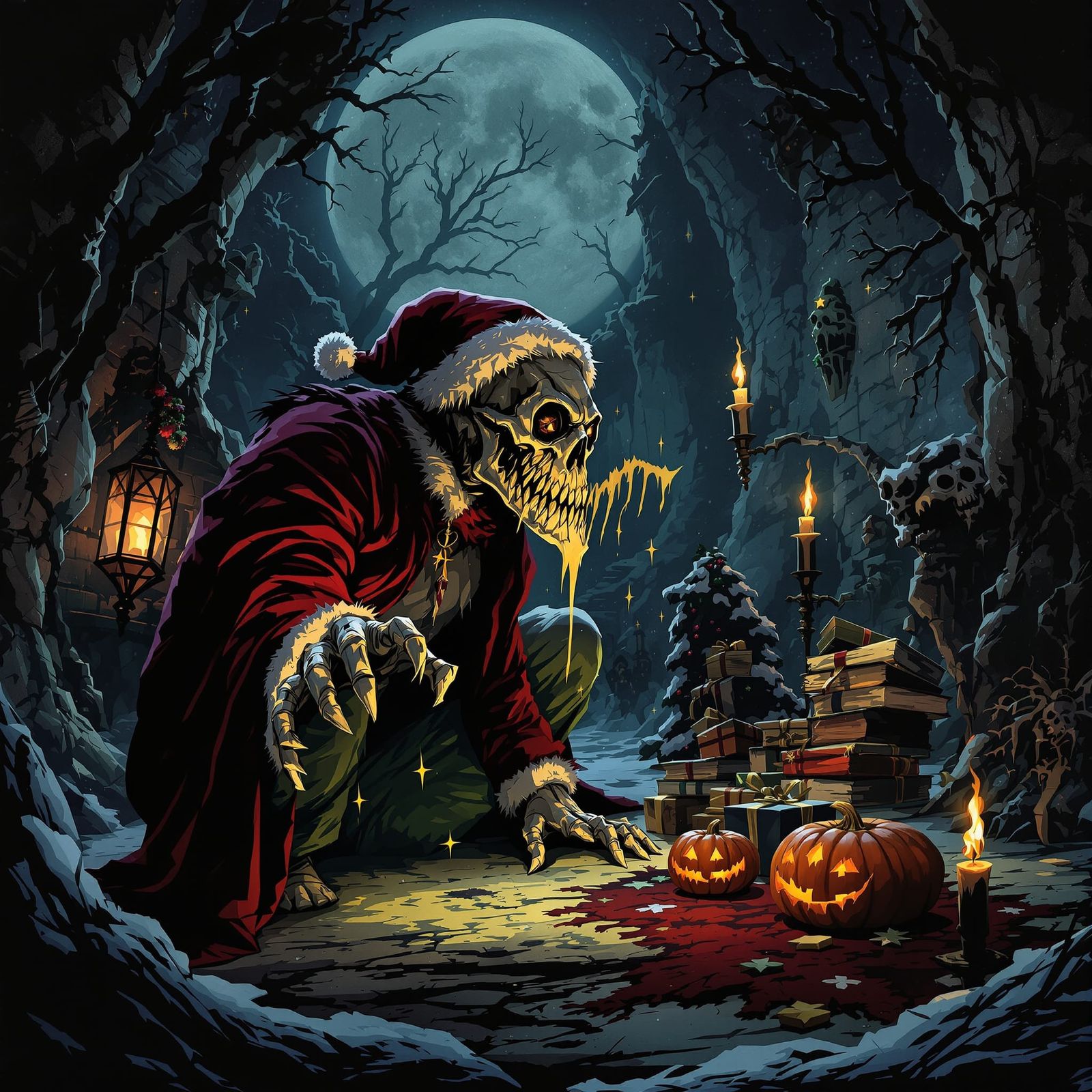 Grimdark Christmas Crypt Scene in Filmation Style
