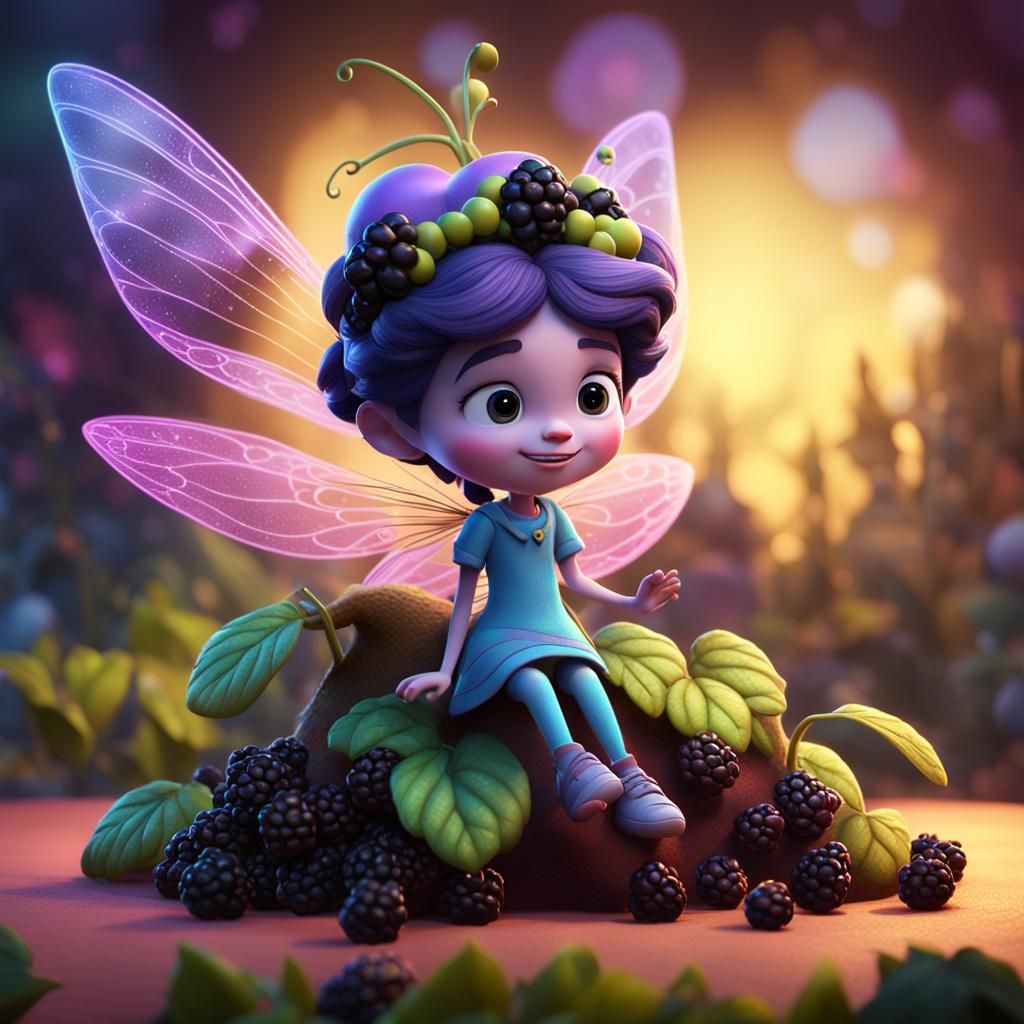Enchanting Blackberry Fairy: 3D Digital Art