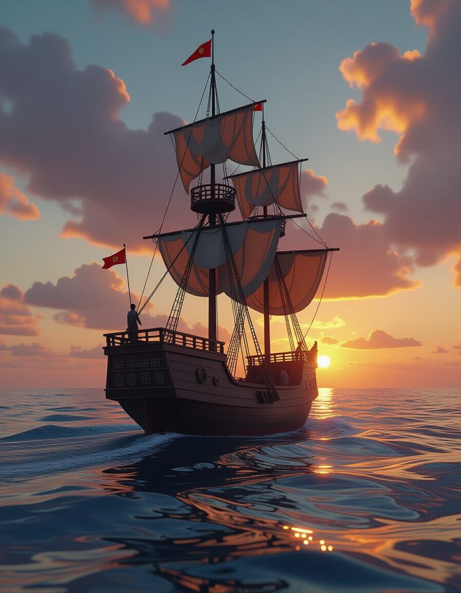 Moroccan Ship at Sunset, Renaissance Matte Painting