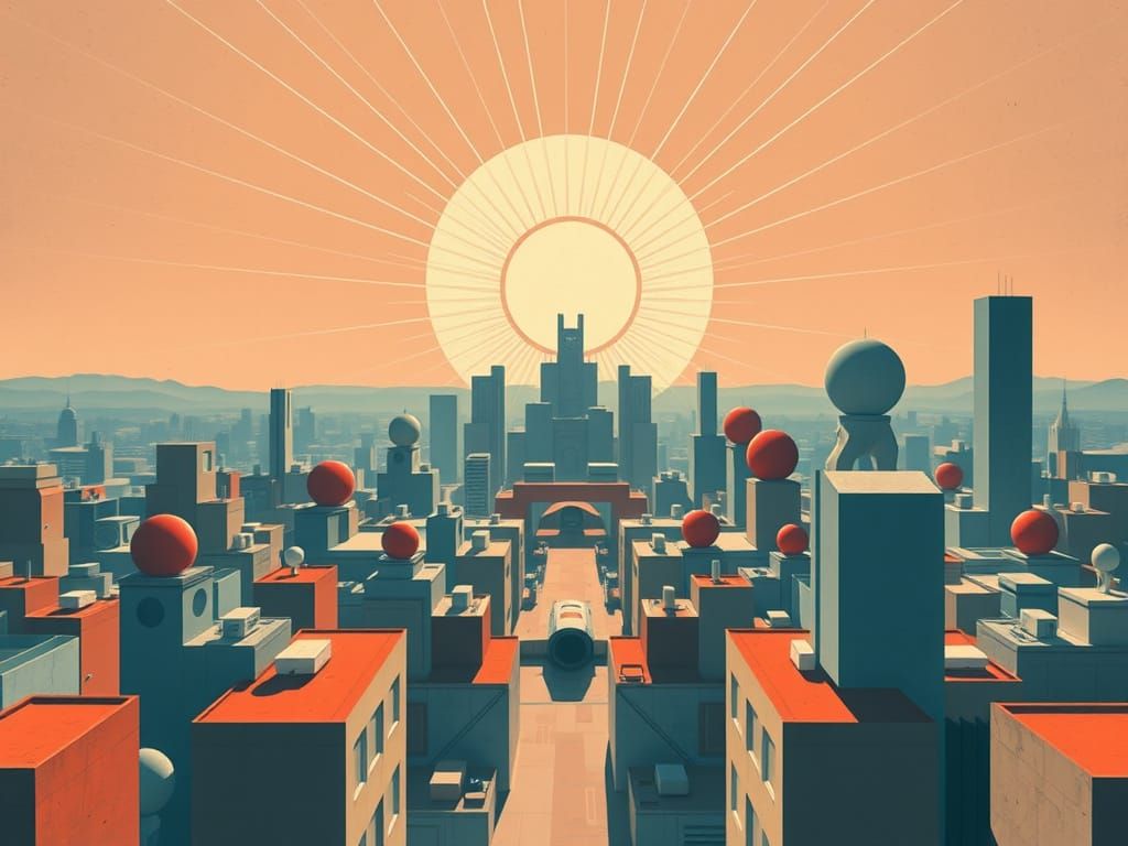 April Sun over Abstract Cityscape