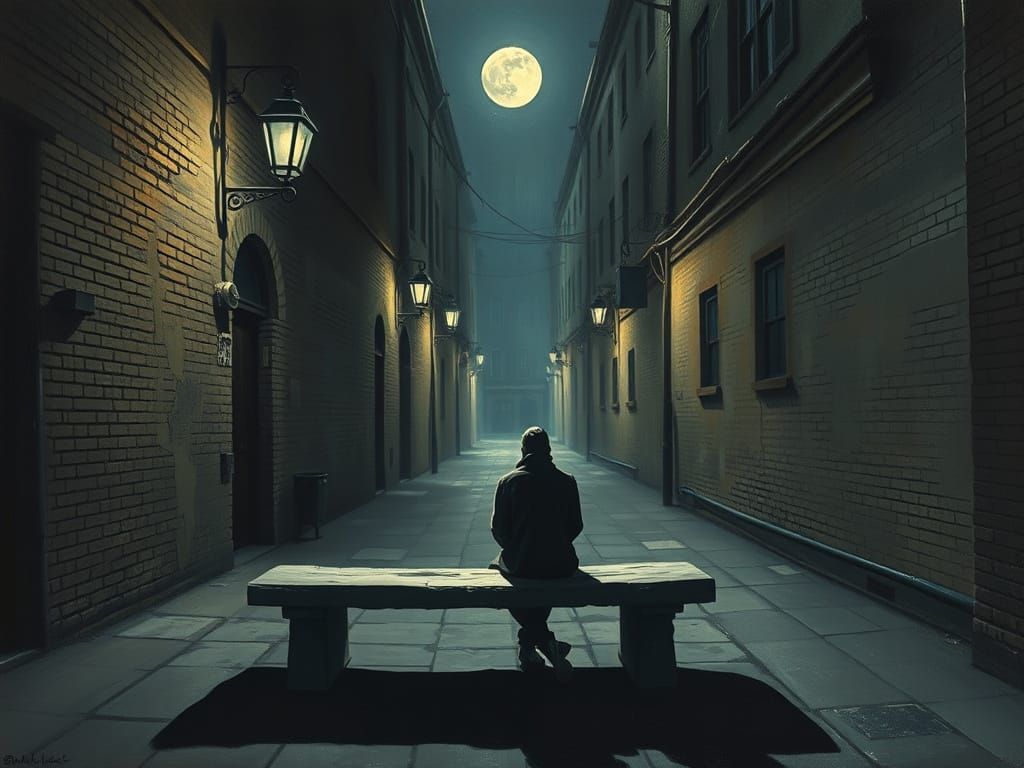 Eerie Alleyway Scene in Expressionist Style