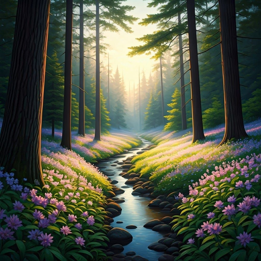 Golden Dawn in a Secluded Forest Glade